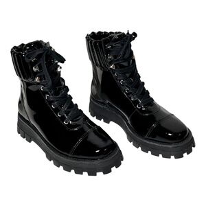 Schutz Sutton Patent Leather Lug Sole  Lace Up Boots